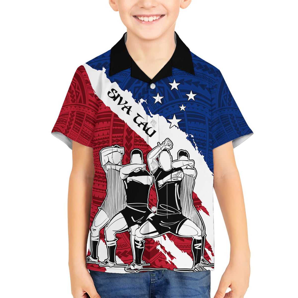 Custom Samoa Rugby Family Matching Summer Maxi Dress and Hawaiian Shirt Siva Tau Dance Polynesian Tattoo Brush Style LT03 Son's Shirt Red - Polynesian Pride