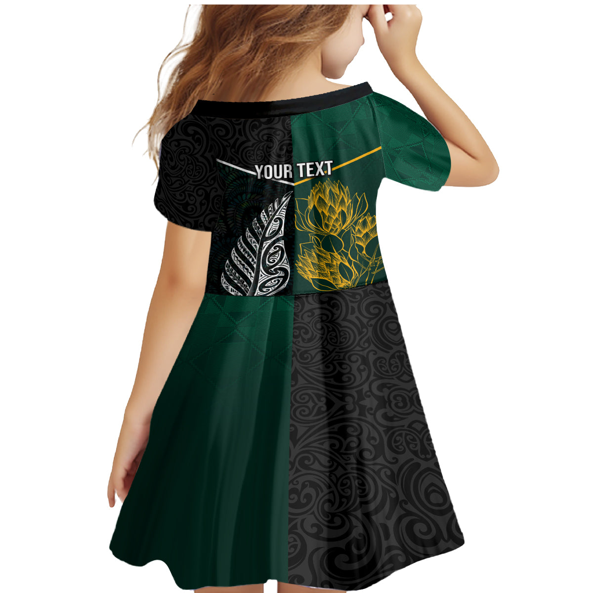 Personalised South Africa and New Zealand Family Matching Mermaid Dress and Hawaiian Shirt King Protea and Silver Fern Mix Culture Pattern LT03 - Polynesian Pride