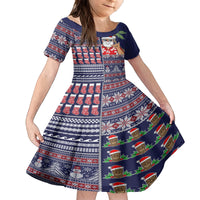 Hawaii Mele Kalikimaka Family Matching Off Shoulder Maxi Dress and Hawaiian Shirt Aloha and Christmas Elements Patchwork Blue Style LT03 Daughter's Dress Blue - Polynesian Pride