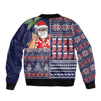 Hawaii Mele Kalikimaka Sleeve Zip Bomber Jacket Aloha and Christmas Elements Patchwork Blue Style LT03 - Polynesian Pride