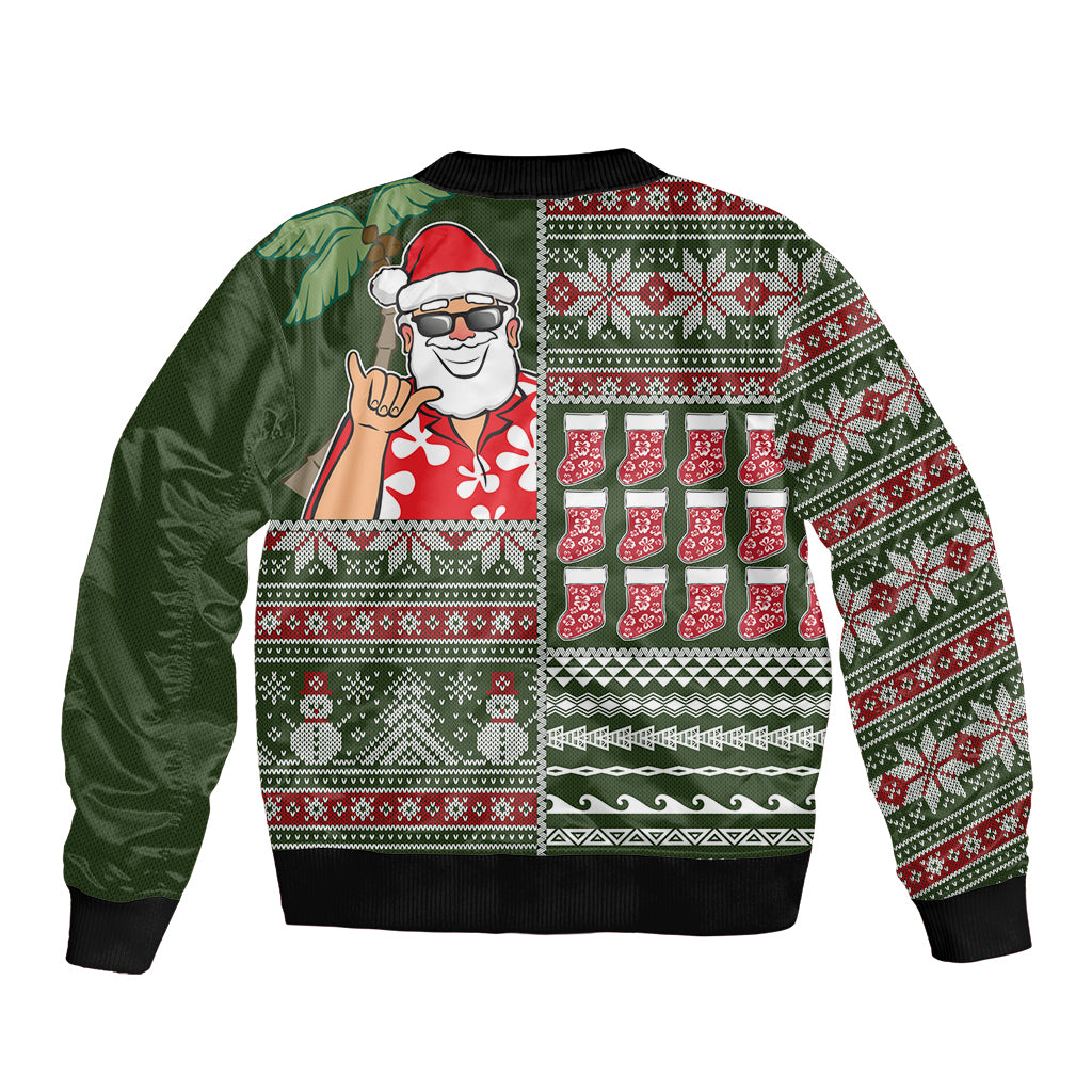Hawaii Mele Kalikimaka Bomber Jacket Aloha and Christmas Elements Patchwork Green Style LT03 - Polynesian Pride