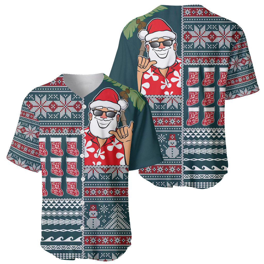Hawaii Mele Kalikimaka Baseball Jersey Aloha and Christmas Elements Patchwork Turquoise Style LT03 - Polynesian Pride