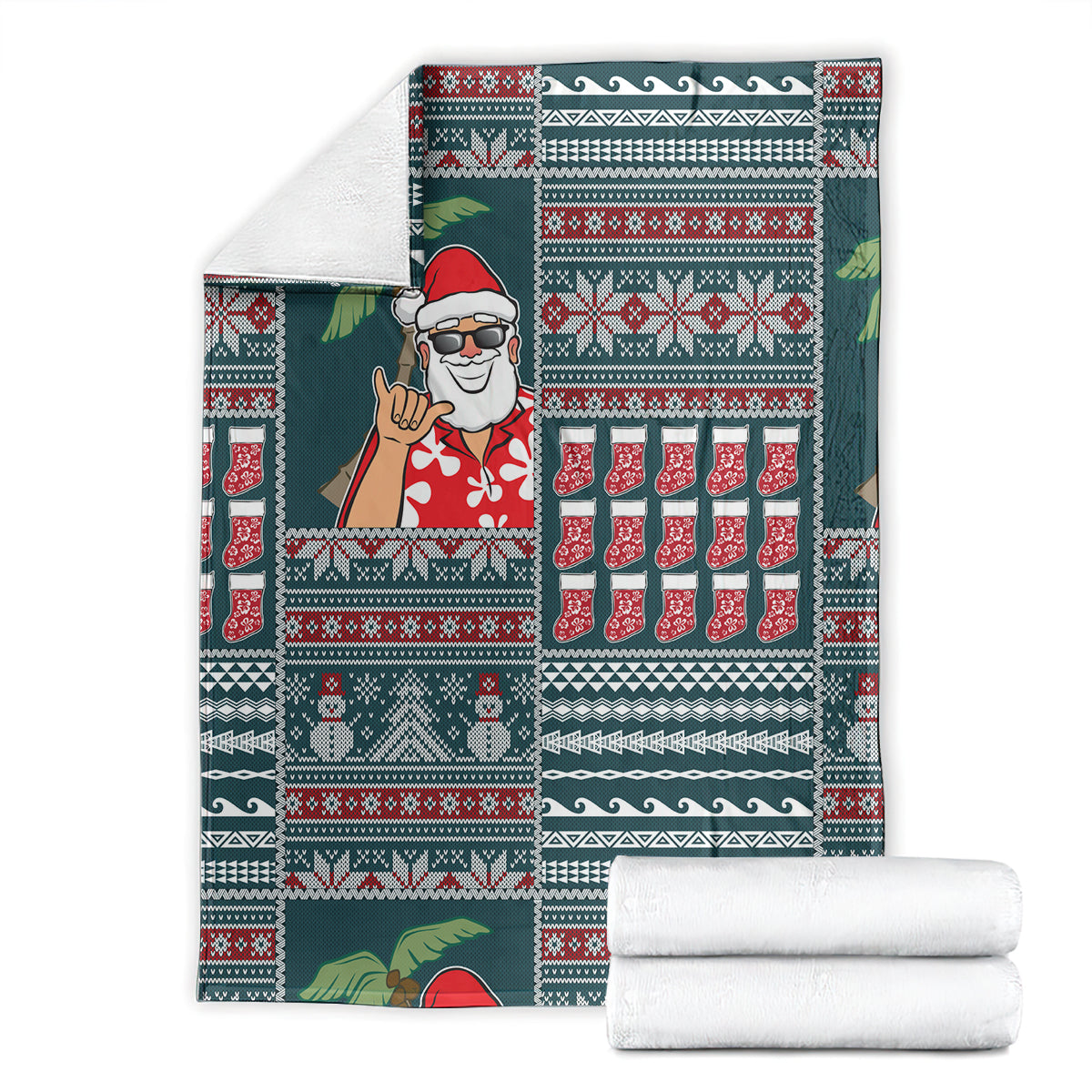 Hawaii Mele Kalikimaka Blanket Aloha and Christmas Elements Patchwork Turquoise Style LT03 - Polynesian Pride