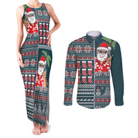 Hawaii Mele Kalikimaka Couples Matching Tank Maxi Dress and Long Sleeve Button Shirt Aloha and Christmas Elements Patchwork Turquoise Style LT03 Turquoise - Polynesian Pride