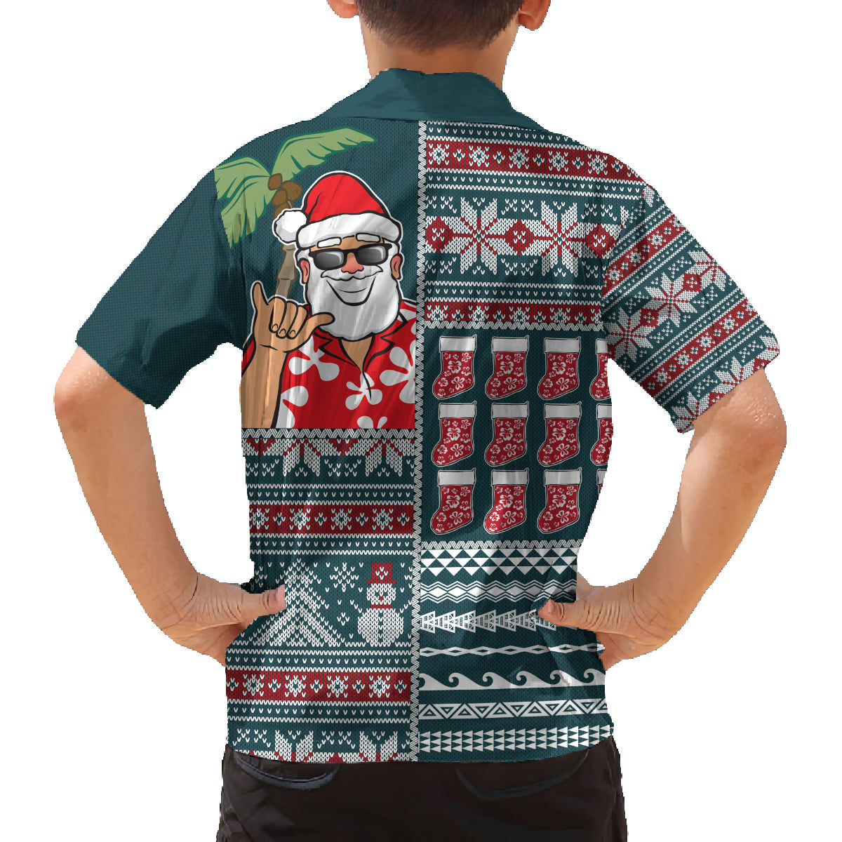 Hawaii Mele Kalikimaka Family Matching Off Shoulder Maxi Dress and Hawaiian Shirt Aloha and Christmas Elements Patchwork Turquoise Style LT03 - Polynesian Pride