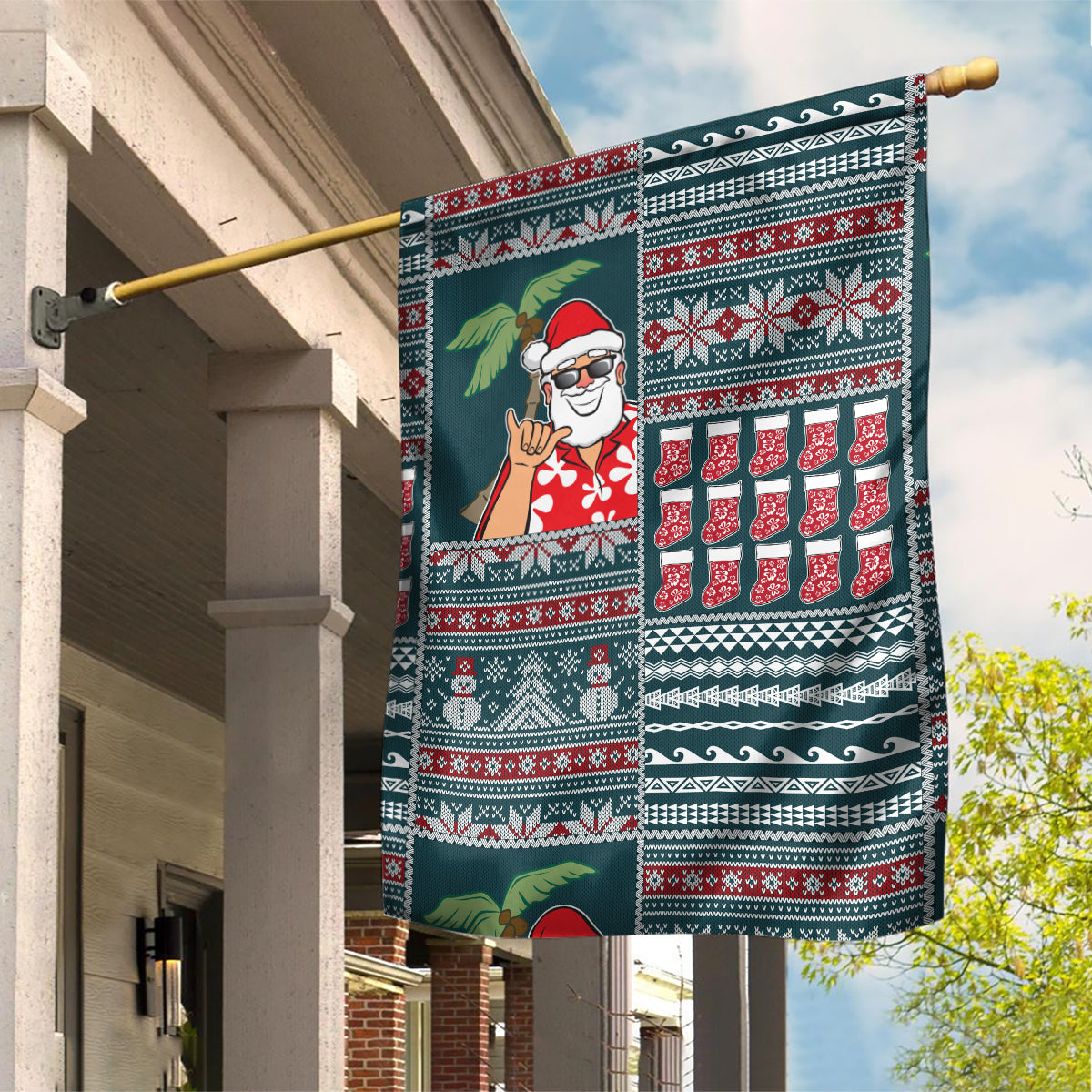 Hawaii Mele Kalikimaka Garden Flag Aloha and Christmas Elements Patchwork Turquoise Style LT03 House Flag Turquoise - Polynesian Pride