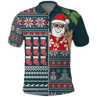 Hawaii Mele Kalikimaka Polo Shirt Aloha and Christmas Elements Patchwork Turquoise Style LT03 Turquoise - Polynesian Pride
