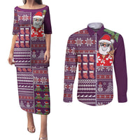 Hawaii Mele Kalikimaka Couples Matching Puletasi Dress and Long Sleeve Button Shirt Aloha and Christmas Elements Patchwork Pink Style LT03 Pink - Polynesian Pride