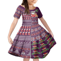 Hawaii Mele Kalikimaka Family Matching Off Shoulder Maxi Dress and Hawaiian Shirt Aloha and Christmas Elements Patchwork Pink Style LT03 Daughter's Dress Pink - Polynesian Pride