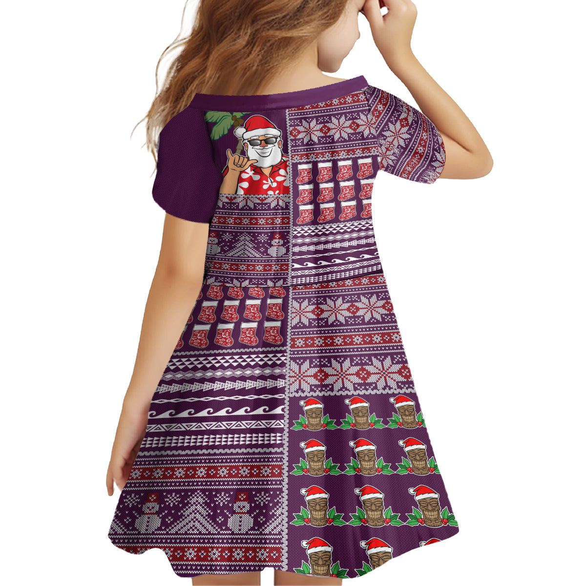 Hawaii Mele Kalikimaka Family Matching Off Shoulder Maxi Dress and Hawaiian Shirt Aloha and Christmas Elements Patchwork Pink Style LT03 - Polynesian Pride