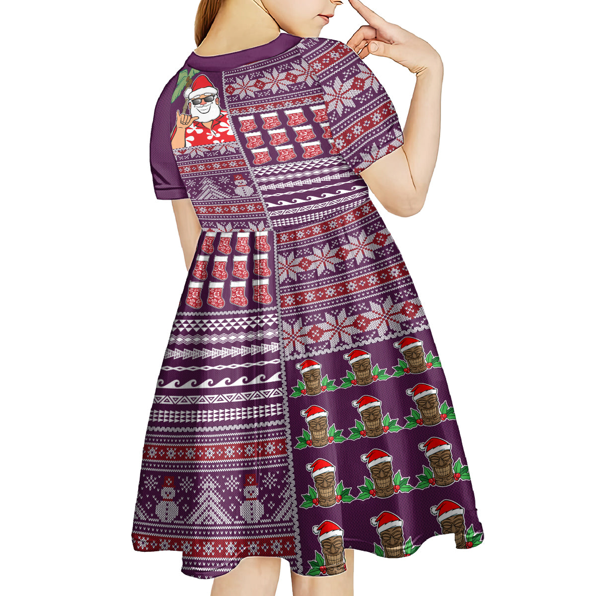 Hawaii Mele Kalikimaka Kid Short Sleeve Dress Aloha and Christmas Elements Patchwork Pink Style LT03 - Polynesian Pride