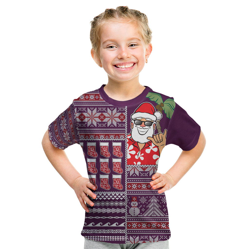 Hawaii Mele Kalikimaka Kid T Shirt Aloha and Christmas Elements Patchwork Pink Style LT03 Pink - Polynesian Pride