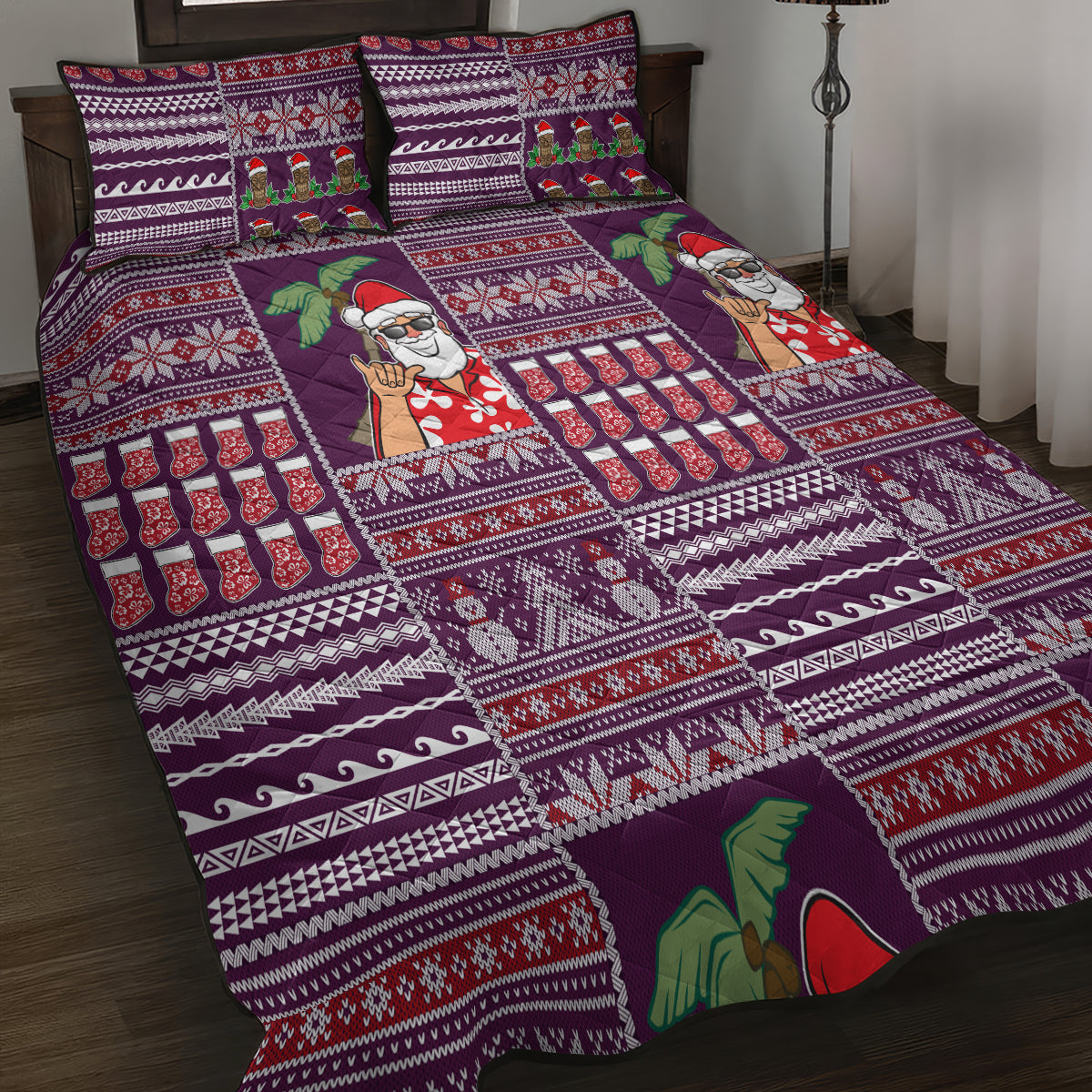 Hawaii Mele Kalikimaka Quilt Bed Set Aloha and Christmas Elements Patchwork Pink Style LT03 - Polynesian Pride