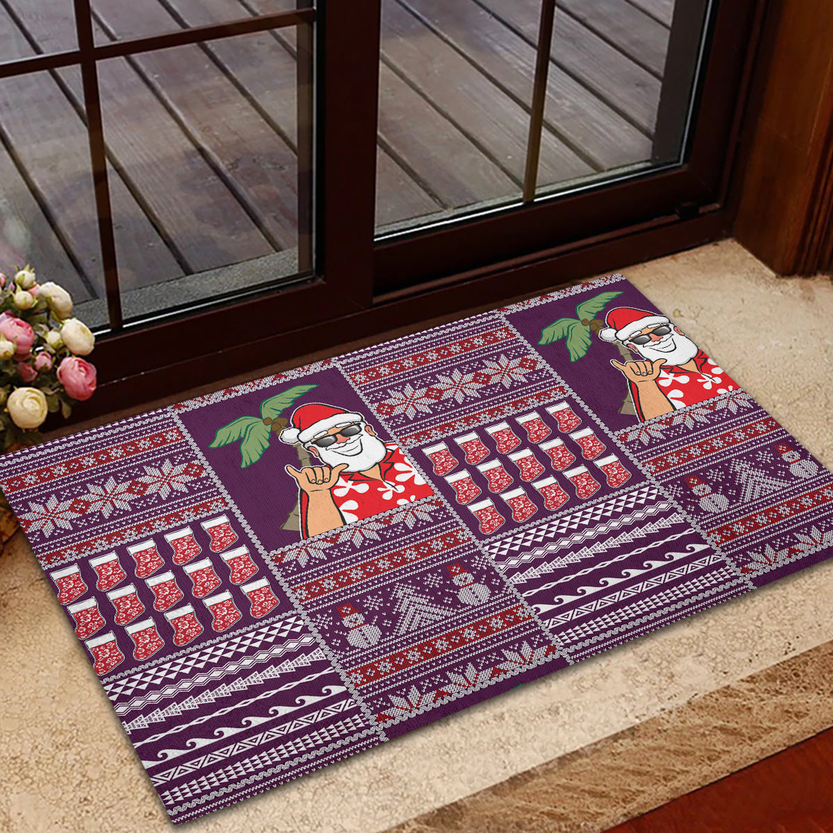 Hawaii Mele Kalikimaka Rubber Doormat Aloha and Christmas Elements Patchwork Pink Style LT03 - Polynesian Pride