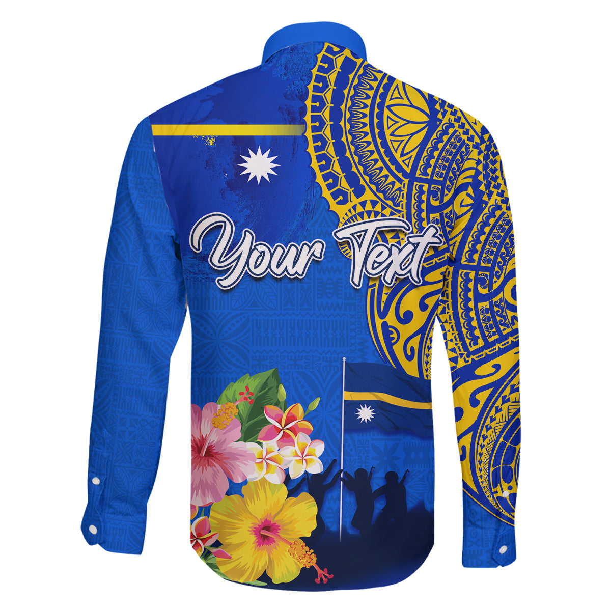 Personalised Nauru Independence Day Family Matching Off Shoulder Maxi Dress and Hawaiian Shirt Nauruan Tribal Flag Style LT03 - Polynesian Pride