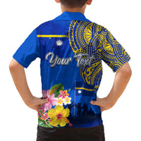 Personalised Nauru Independence Day Family Matching Puletasi and Hawaiian Shirt Nauruan Tribal Flag Style LT03 - Polynesian Pride