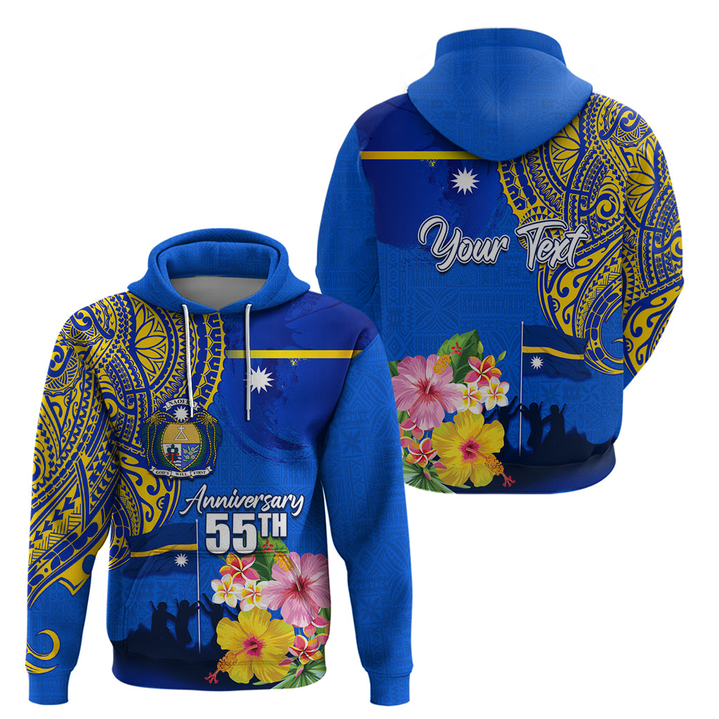 Personalised Nauru Independence Day Zip Hoodie Nauruan Tribal Flag Style LT03 - Polynesian Pride