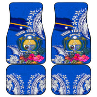 Personalised Nauru Coat of Arms Car Mats Tropical Flower Polynesian Pattern LT03 Blue - Polynesian Pride