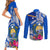 Personalised Nauru Coat of Arms Couples Matching Short Sleeve Bodycon Dress and Long Sleeve Button Shirt Tropical Flower Polynesian Pattern LT03 - Polynesian Pride