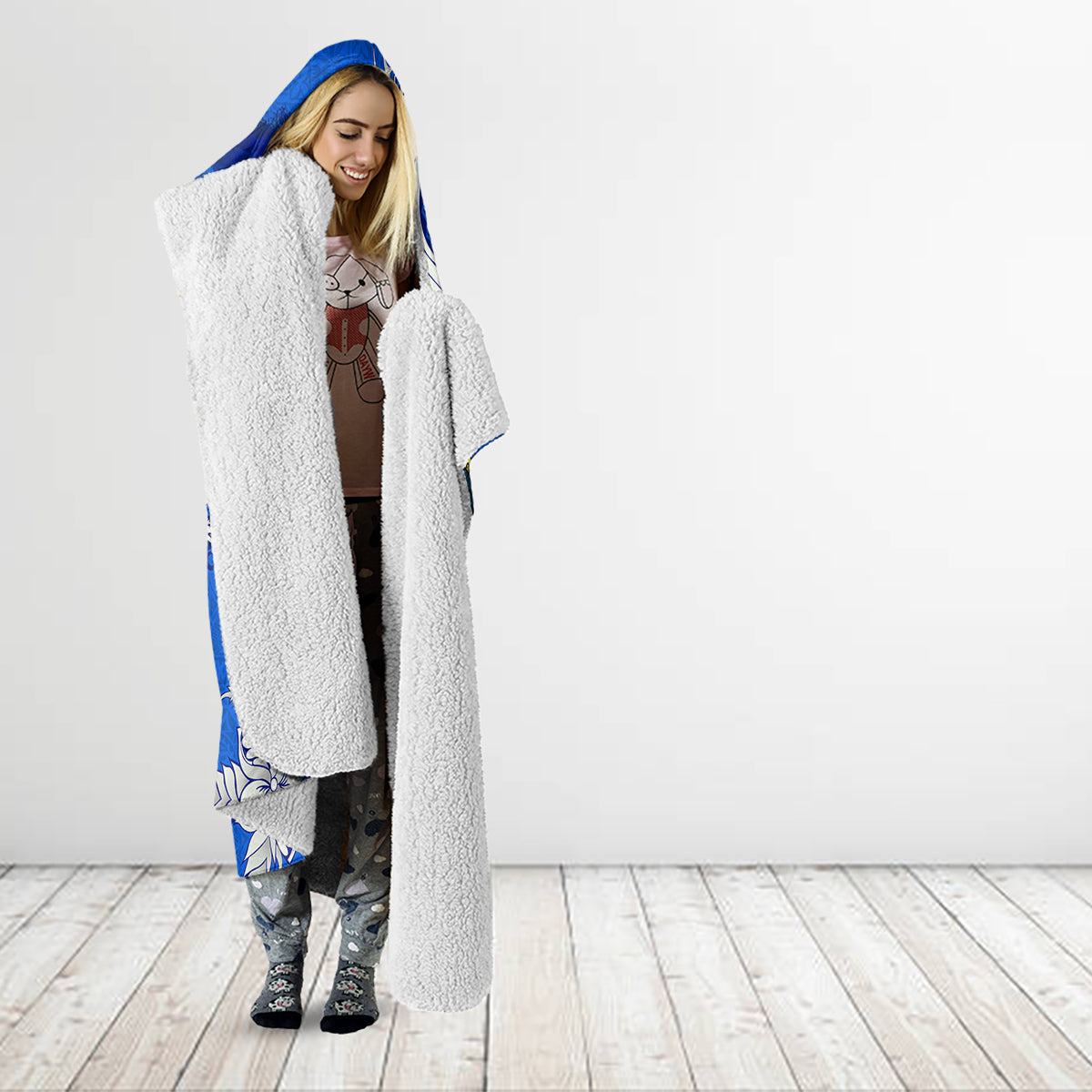 Personalised Nauru Coat of Arms Hooded Blanket Tropical Flower Polynesian Pattern LT03 - Polynesian Pride