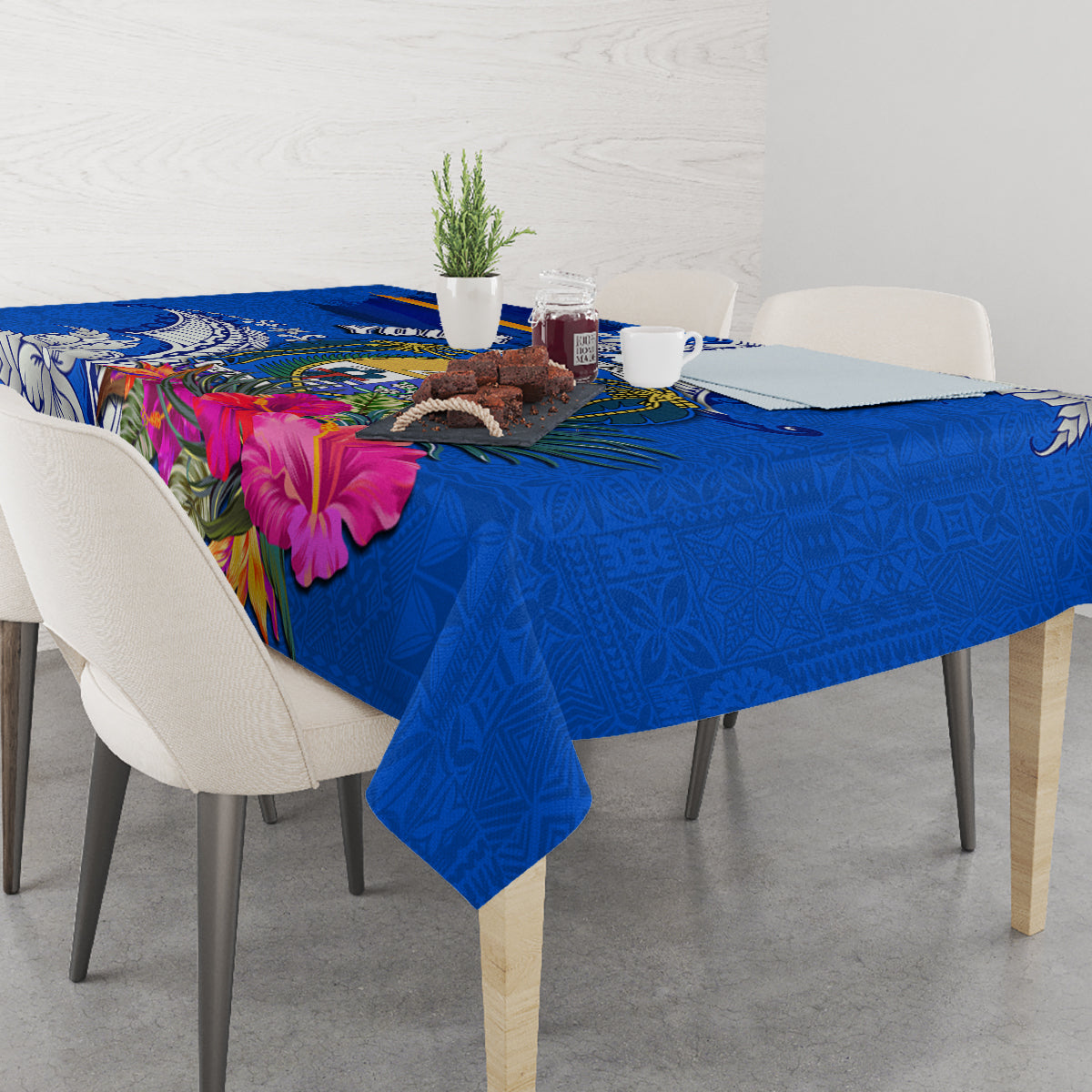 Personalised Nauru Coat of Arms Tablecloth Tropical Flower Polynesian Pattern LT03 - Polynesian Pride