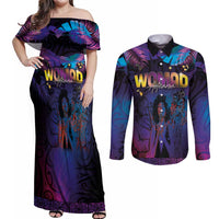 Aotearoa Arts Festival 2025 Couples Matching Off Shoulder Maxi Dress and Long Sleeve Button Shirt Maori Music Art Dance - Rhythmic Vibes LT03 Black - Polynesian Pride