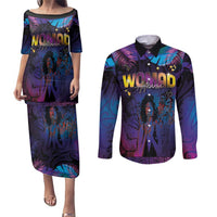Aotearoa Arts Festival 2025 Couples Matching Puletasi and Long Sleeve Button Shirt Maori Music Art Dance - Rhythmic Vibes LT03 Black - Polynesian Pride