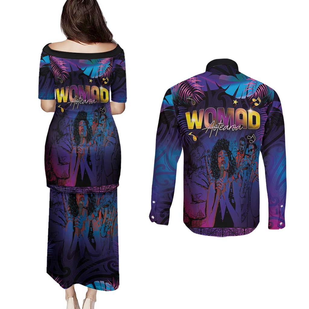 Aotearoa Arts Festival 2025 Couples Matching Puletasi and Long Sleeve Button Shirt Maori Music Art Dance - Rhythmic Vibes LT03 - Polynesian Pride