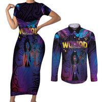Aotearoa Arts Festival 2025 Couples Matching Short Sleeve Bodycon Dress and Long Sleeve Button Shirt Maori Music Art Dance - Rhythmic Vibes LT03 Black - Polynesian Pride