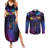Aotearoa Arts Festival 2025 Couples Matching Summer Maxi Dress and Long Sleeve Button Shirt Maori Music Art Dance - Rhythmic Vibes LT03 Black - Polynesian Pride