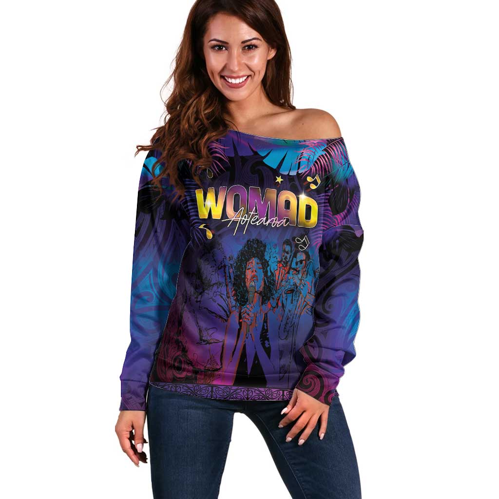 Aotearoa Arts Festival 2025 Off Shoulder Sweater Maori Music Art Dance - Rhythmic Vibes
