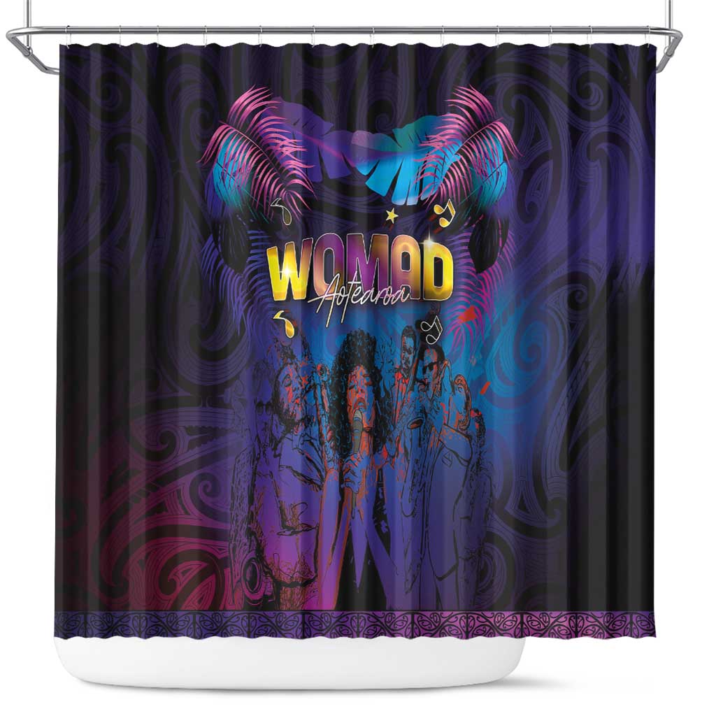 Aotearoa Arts Festival 2025 Shower Curtain Maori Music Art Dance - Rhythmic Vibes LT03 Black - Polynesian Pride