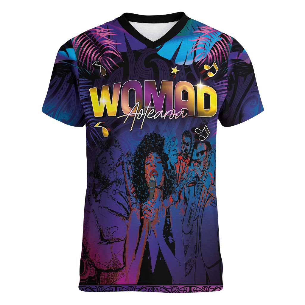 Aotearoa Arts Festival 2025 Women V-Neck T-Shirt Maori Music Art Dance - Rhythmic Vibes