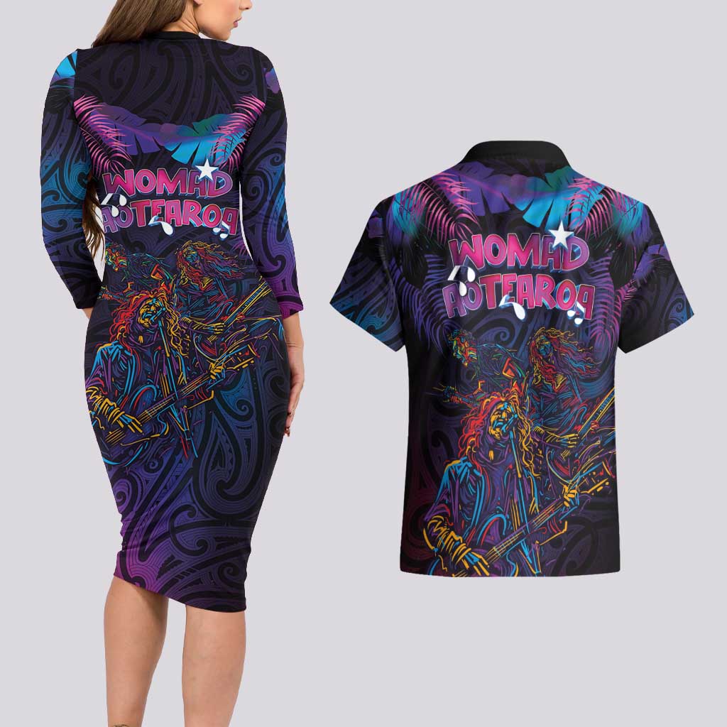 Aotearoa Arts Festival 2025 Couples Matching Long Sleeve Bodycon Dress and Hawaiian Shirt Maori Performing Art and Music - Rhythmic Vibes LT03 - Polynesian Pride