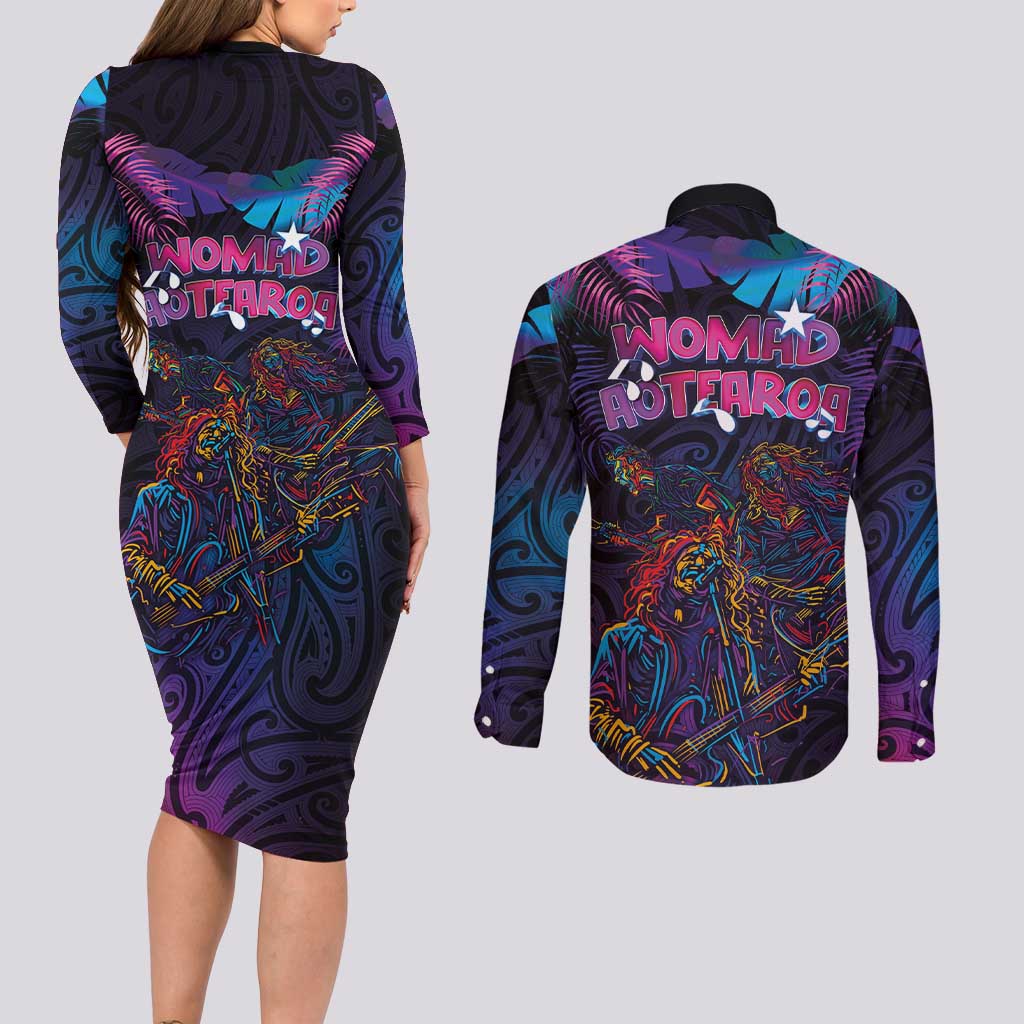 Aotearoa Arts Festival 2025 Couples Matching Long Sleeve Bodycon Dress and Long Sleeve Button Shirt Maori Performing Art and Music - Rhythmic Vibes LT03 - Polynesian Pride