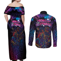 Aotearoa Arts Festival 2025 Couples Matching Off Shoulder Maxi Dress and Long Sleeve Button Shirt Maori Performing Art and Music - Rhythmic Vibes LT03 - Polynesian Pride