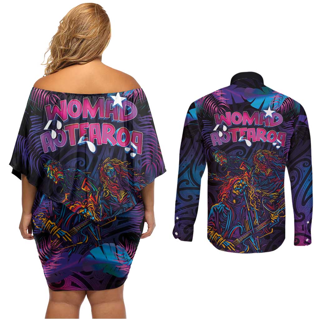 Aotearoa Arts Festival 2025 Couples Matching Off Shoulder Short Dress and Long Sleeve Button Shirt Maori Performing Art and Music - Rhythmic Vibes LT03 - Polynesian Pride