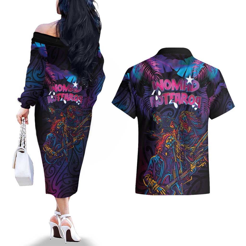 Aotearoa Arts Festival 2025 Couples Matching Off The Shoulder Long Sleeve Dress and Hawaiian Shirt Maori Performing Art and Music - Rhythmic Vibes LT03 - Polynesian Pride