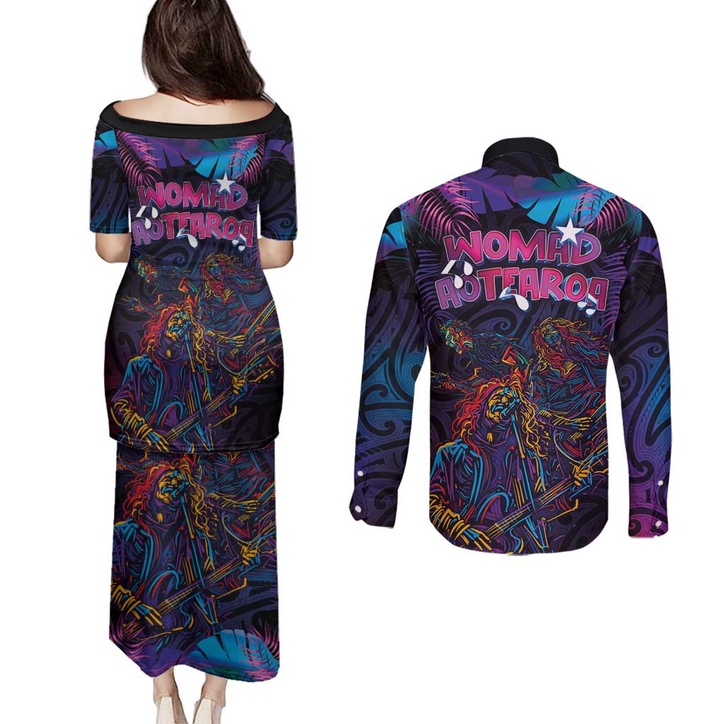 Aotearoa Arts Festival 2025 Couples Matching Puletasi and Long Sleeve Button Shirt Maori Performing Art and Music - Rhythmic Vibes LT03 - Polynesian Pride
