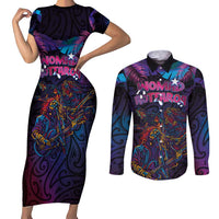 Aotearoa Arts Festival 2025 Couples Matching Short Sleeve Bodycon Dress and Long Sleeve Button Shirt Maori Performing Art and Music - Rhythmic Vibes LT03 Black - Polynesian Pride