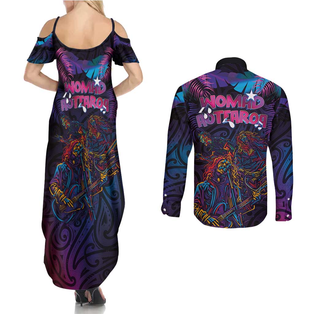 Aotearoa Arts Festival 2025 Couples Matching Summer Maxi Dress and Long Sleeve Button Shirt Maori Performing Art and Music - Rhythmic Vibes LT03 - Polynesian Pride