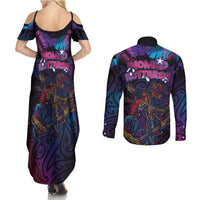 Aotearoa Arts Festival 2025 Couples Matching Summer Maxi Dress and Long Sleeve Button Shirt Maori Performing Art and Music - Rhythmic Vibes LT03 - Polynesian Pride