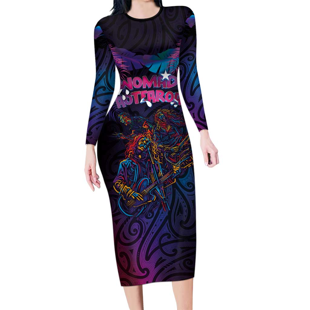Aotearoa Arts Festival 2025 Family Matching Long Sleeve Bodycon Dress and Hawaiian Shirt Maori Performing Art and Music - Rhythmic Vibes LT03 Mom's Dress Black - Polynesian Pride