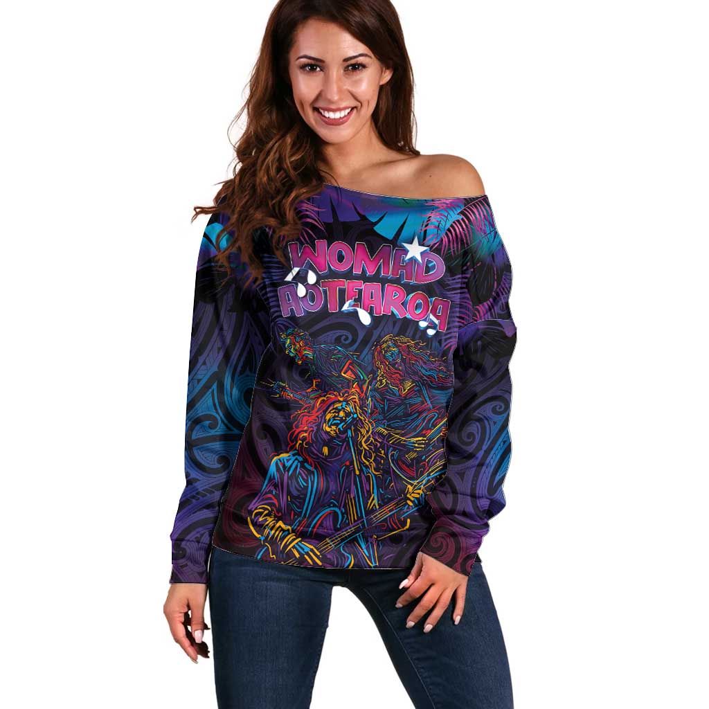Aotearoa Arts Festival 2025 Off Shoulder Sweater Maori Performing Art and Music - Rhythmic Vibes