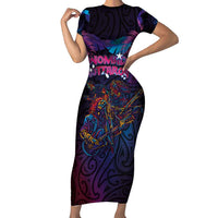 Aotearoa Arts Festival 2025 Short Sleeve Bodycon Dress Maori Performing Art and Music - Rhythmic Vibes LT03 Long Dress Black - Polynesian Pride