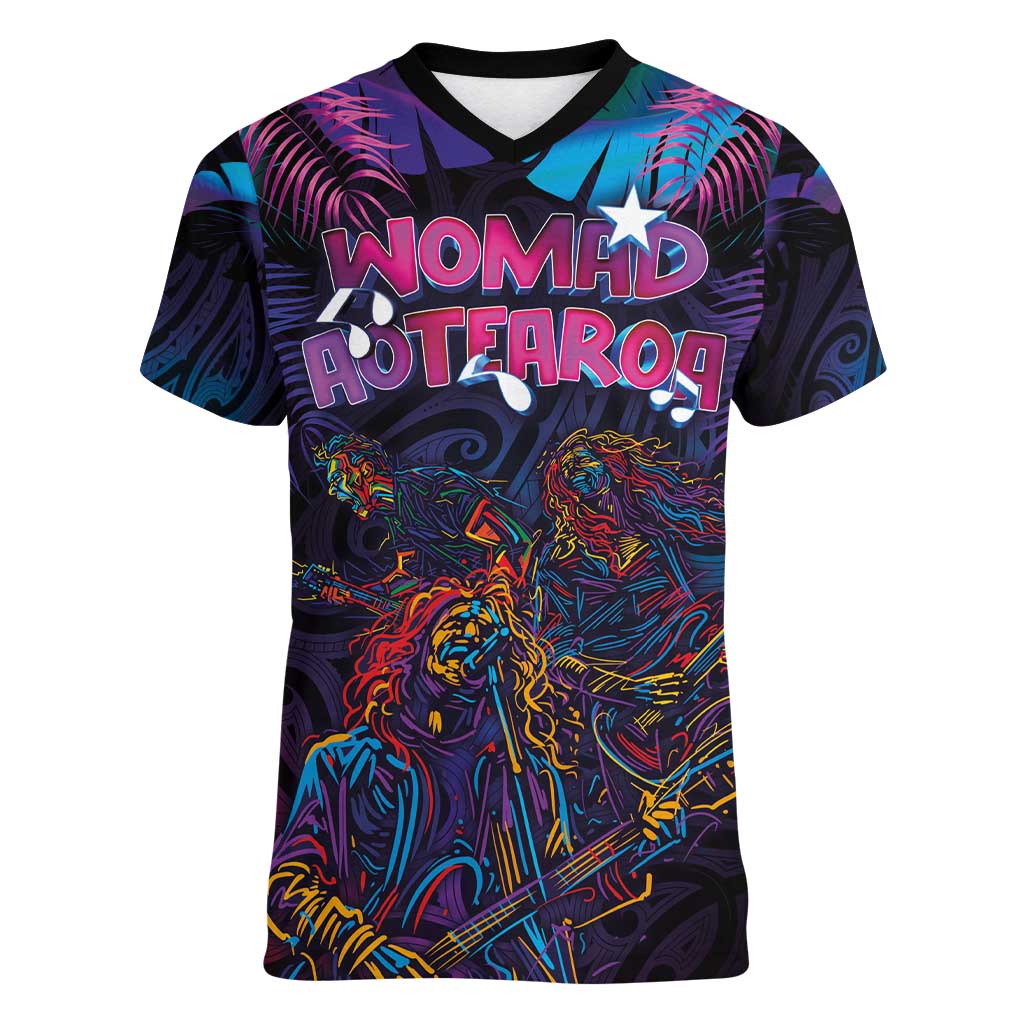 Aotearoa Arts Festival 2025 Women V-Neck T-Shirt Maori Performing Art and Music - Rhythmic Vibes