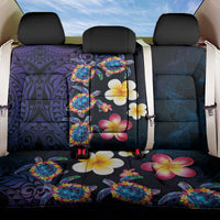 Hawaiian Turtles and Plumeria Back Car Seat Cover Polynesian Art Tribal Tattoo Dark Aqua Color LT03 One Size Blue - Polynesian Pride