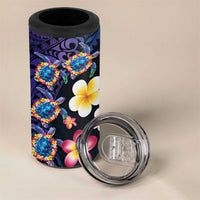 Hawaiian Turtles and Plumeria 4 in 1 Can Cooler Tumbler Polynesian Art Tribal Tattoo Dark Aqua Color LT03 - Polynesian Pride