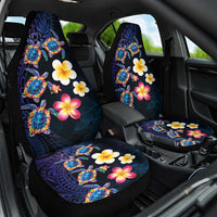 Hawaiian Turtles and Plumeria Car Seat Cover Polynesian Art Tribal Tattoo Dark Aqua Color LT03 One Size Blue - Polynesian Pride