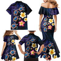 Hawaiian Turtles and Plumeria Family Matching Mermaid Dress and Hawaiian Shirt Polynesian Art Tribal Tattoo Dark Aqua Color LT03 - Polynesian Pride